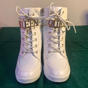 SIO EMBELLISHED SNEAKER WEDGE, SHOE DAZZLE, WHITE